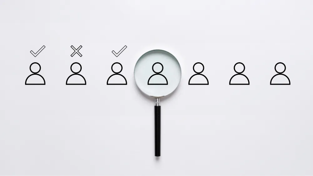 Graphic of people icons with a check mark or x above.